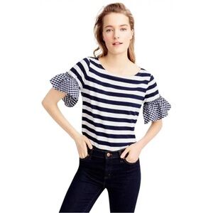 Navy and White Striped Women's Top